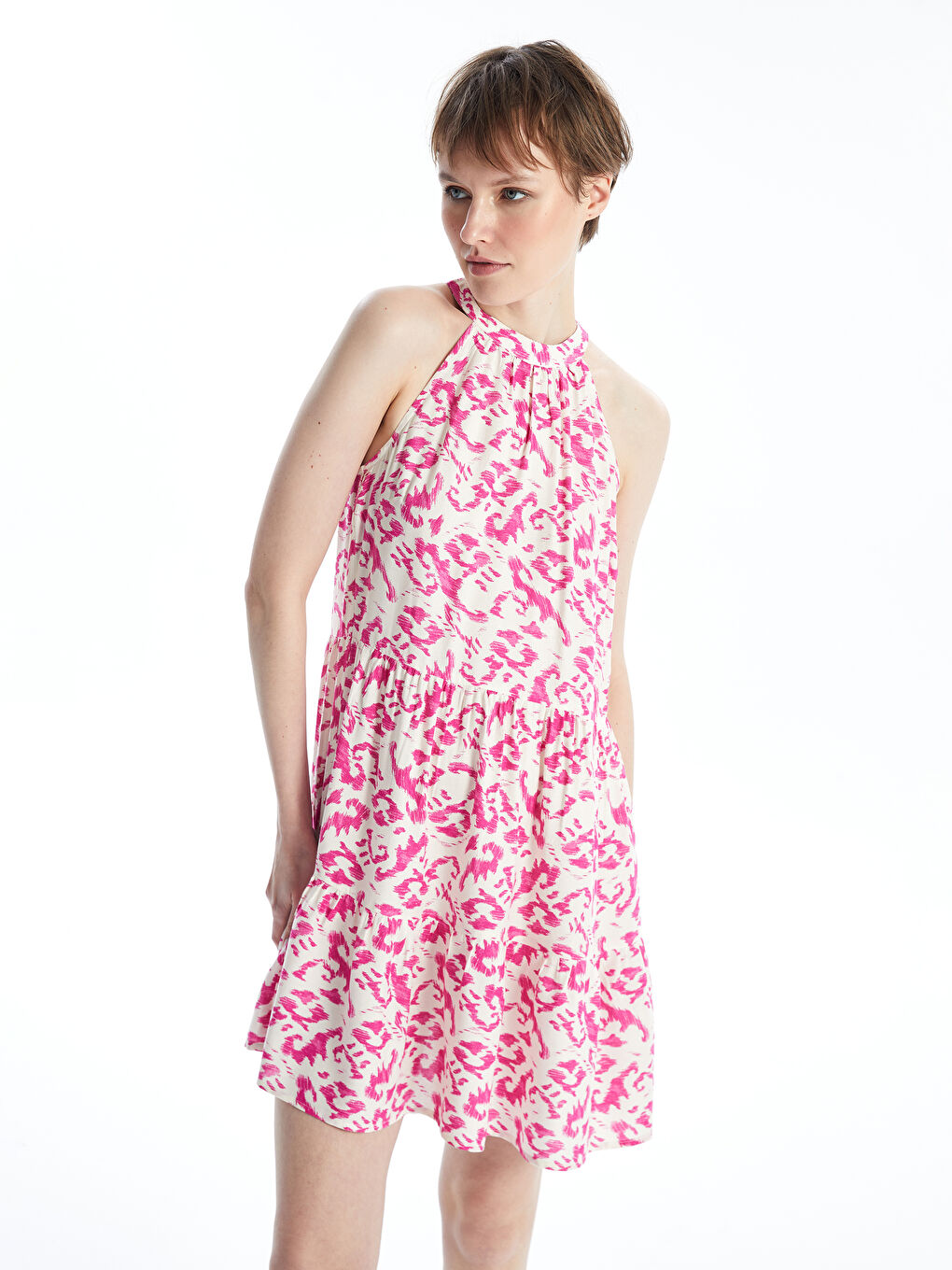 Halter Neck Patterned Women's Dress -S4IV38Z8-LU7