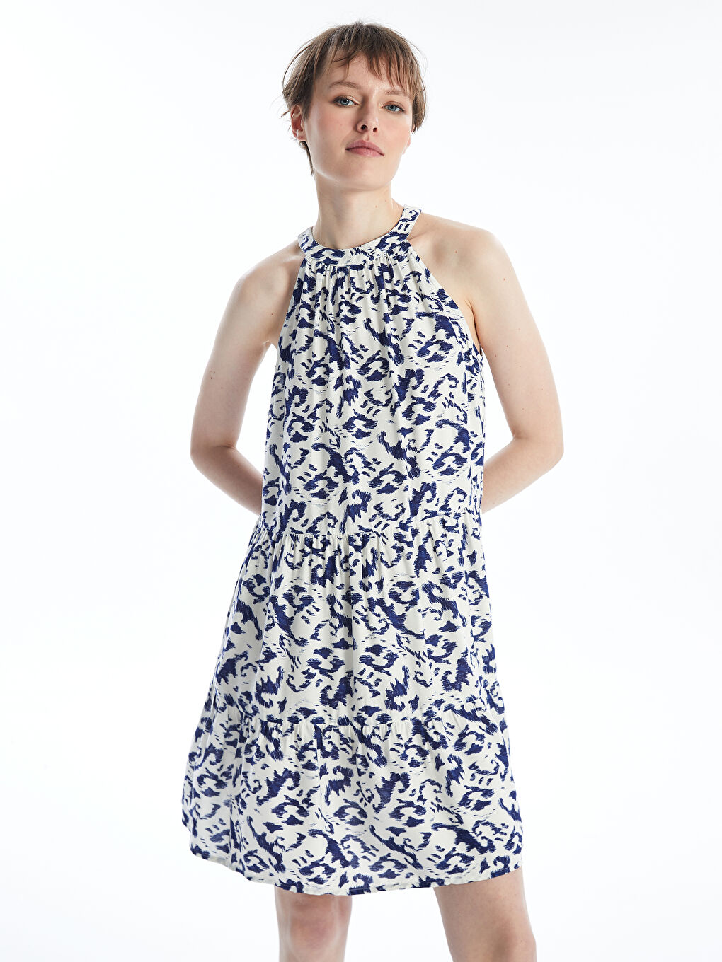 Halter Neck Patterned Women's Dress -S4IV38Z8-VE4