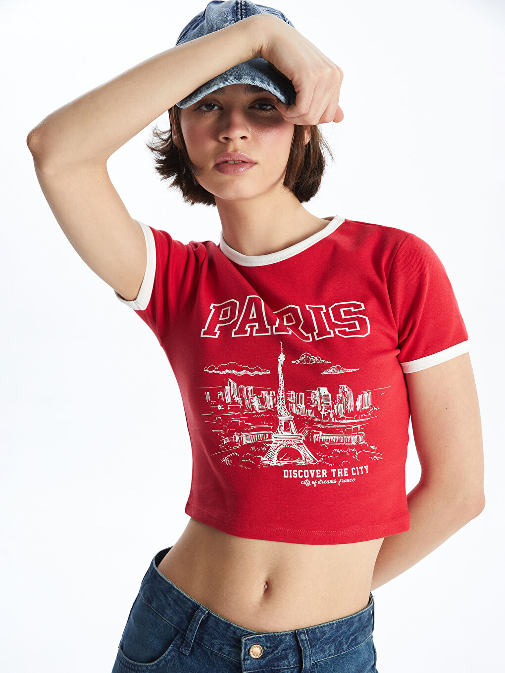 Crew Neck Printed Short Sleeve Crop Women's T-Shirt -S4IV44Z8-H0P