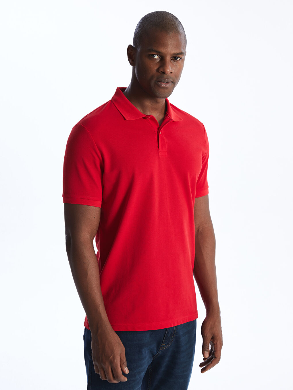 Kırmızı Polo Yaka Kısa Kollu Erkek Tişört-1