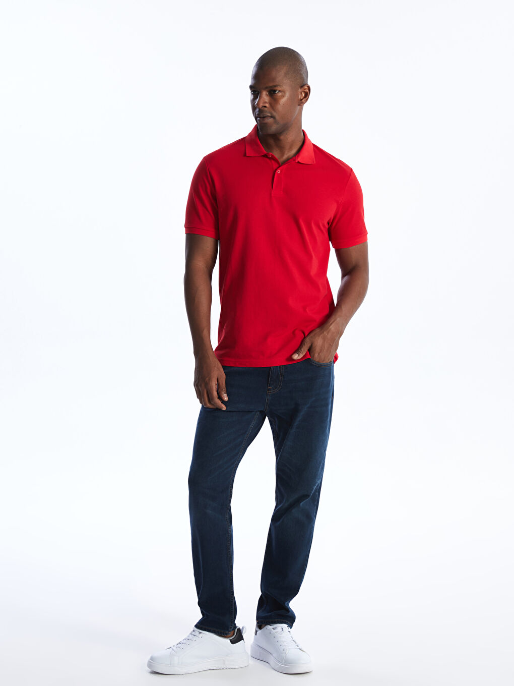 Kırmızı Polo Yaka Kısa Kollu Erkek Tişört-2