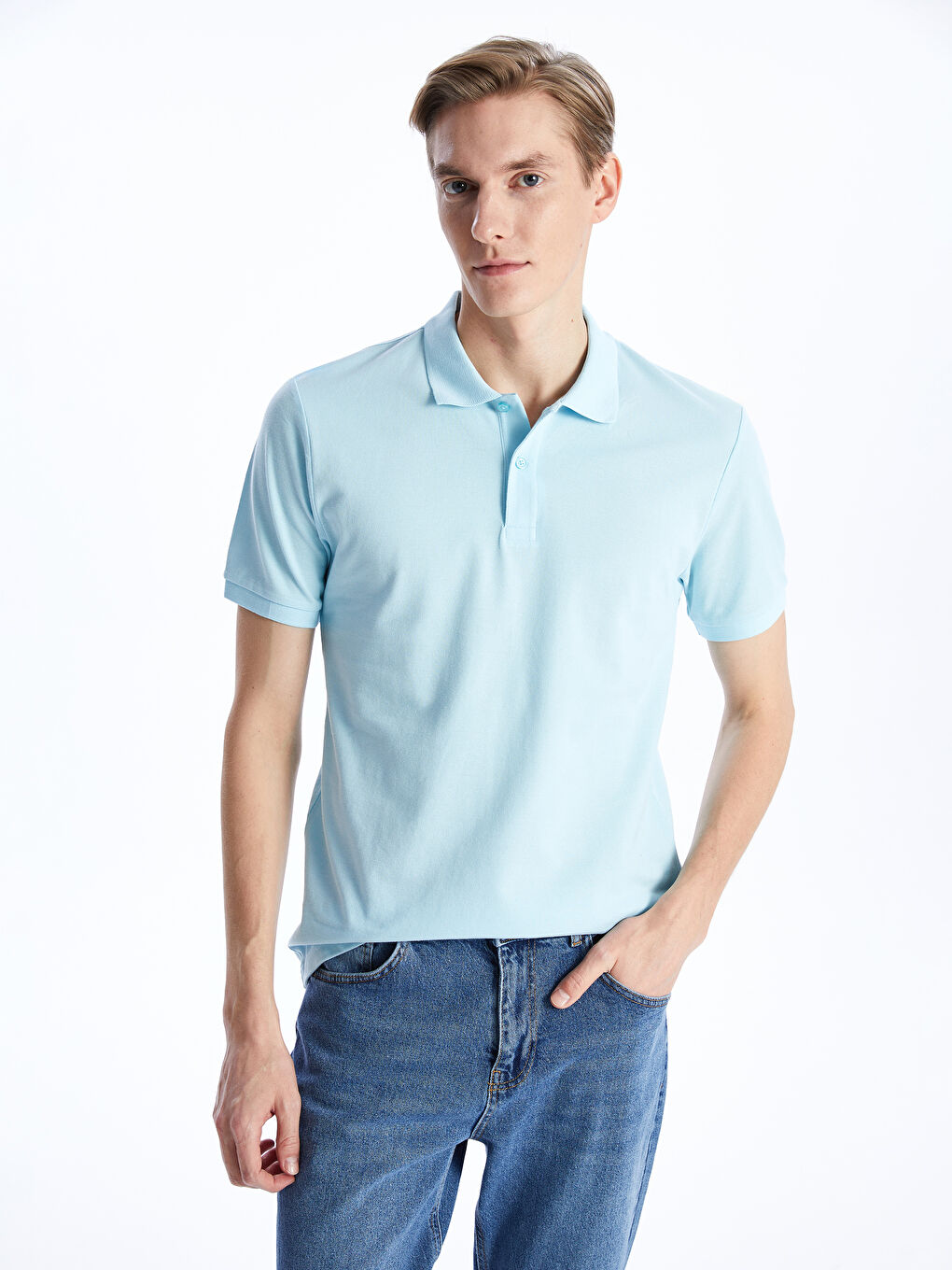 Mavi Polo Yaka Kısa Kollu Erkek Tişört