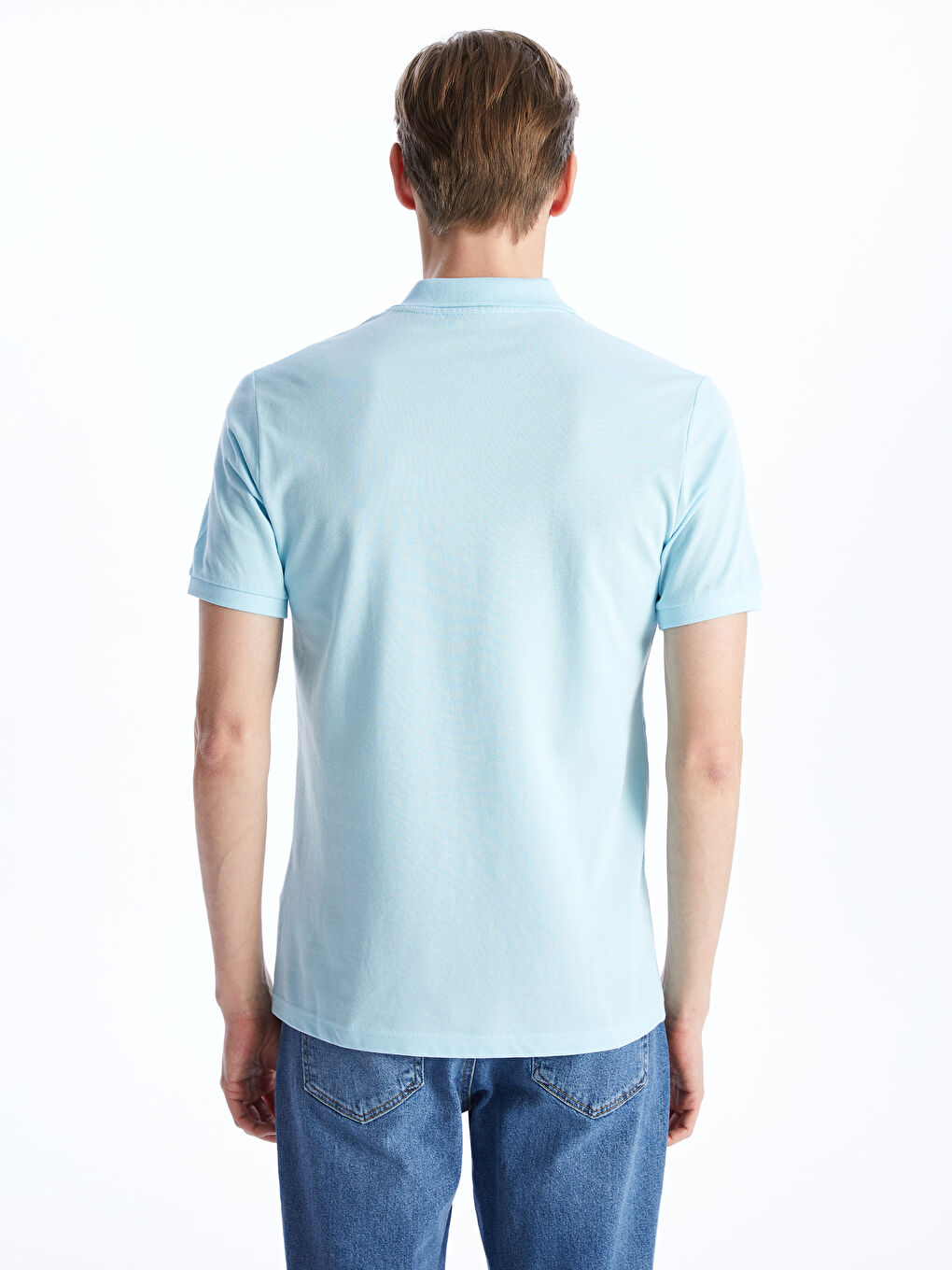 Mavi Polo Yaka Kısa Kollu Erkek Tişört-3