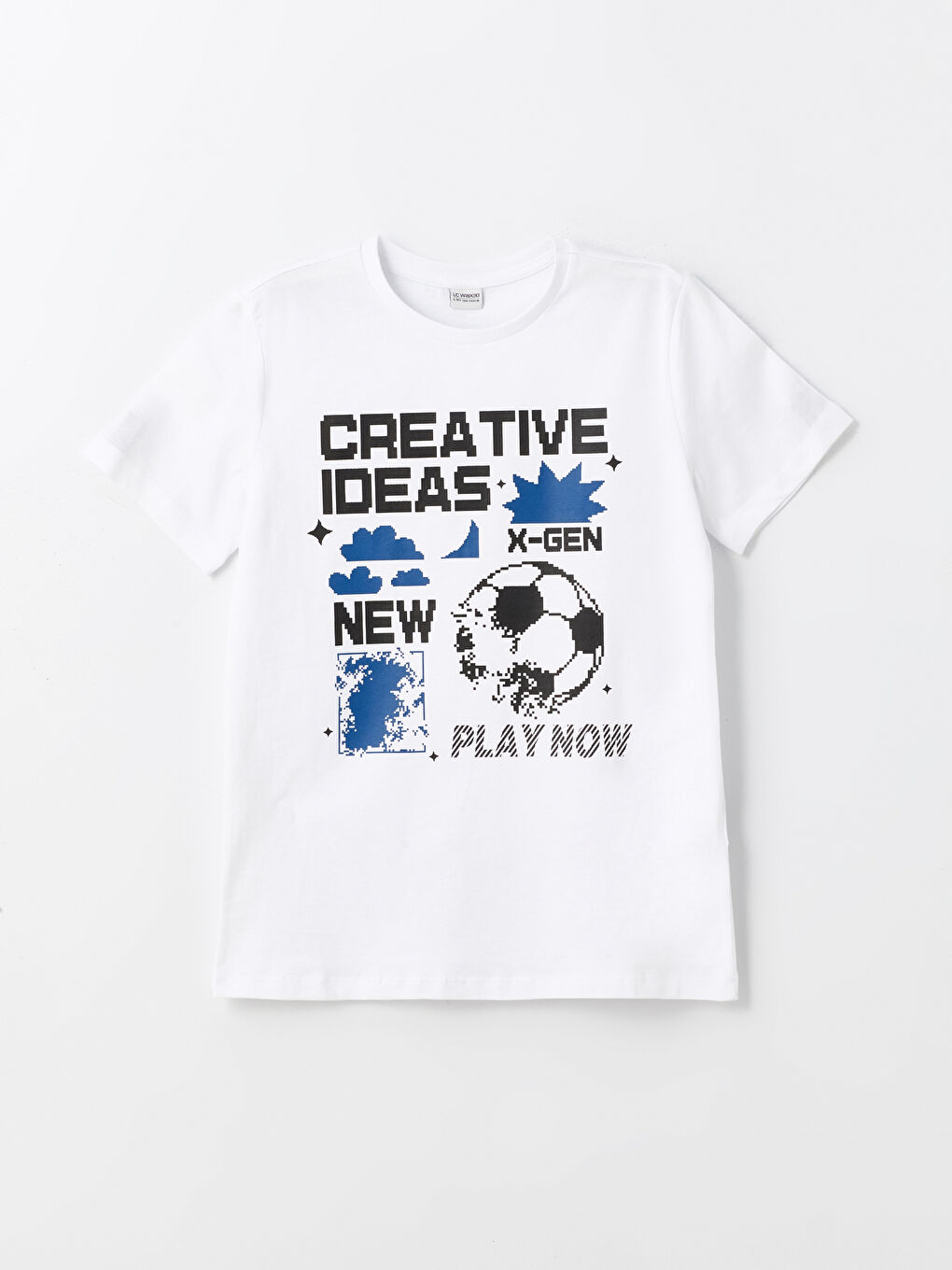 Beyaz Bisiklet Yaka Baskılı Kısa Kollu Erkek Çocuk Tişört-3