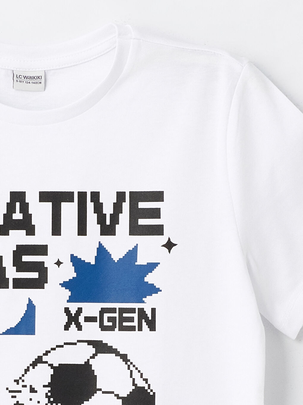 Beyaz Bisiklet Yaka Baskılı Kısa Kollu Erkek Çocuk Tişört-4