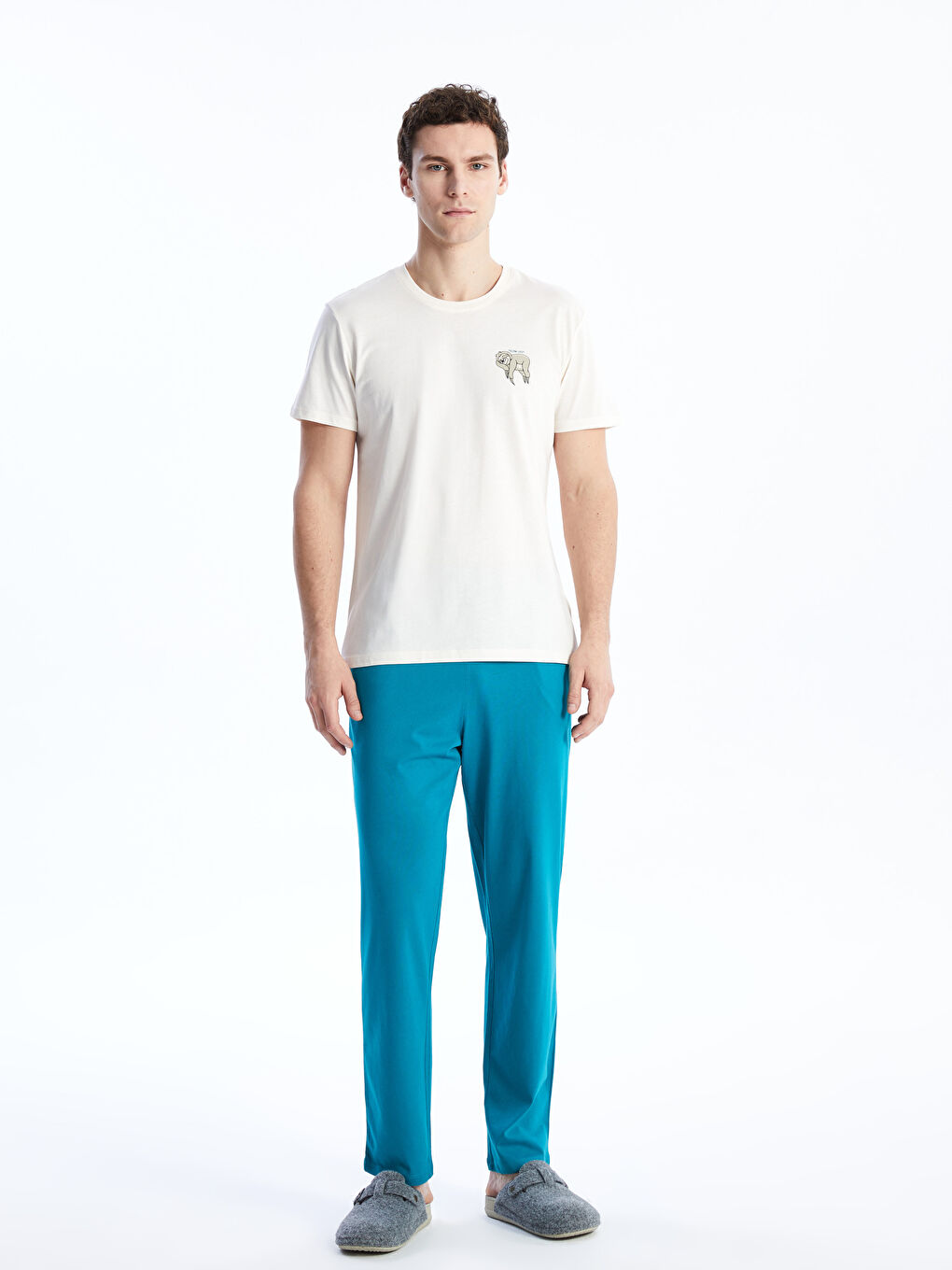 Ekru Standart Kalıp Erkek Pijama Takımı-2