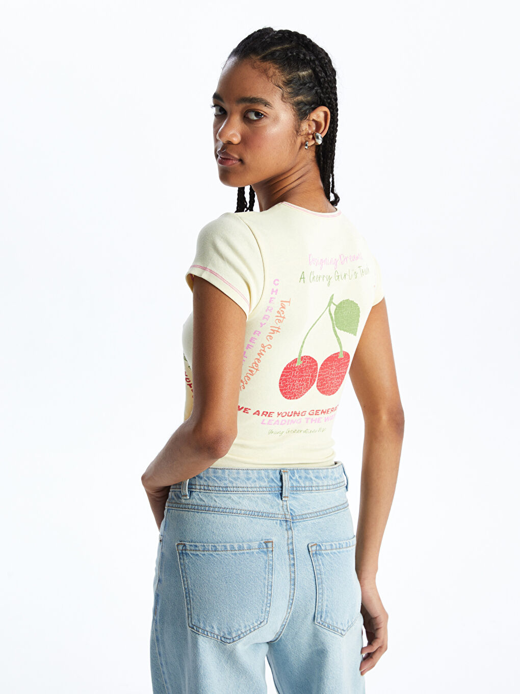 XSIDE Rundhalsausschnitt Bedrucktes Kurzarm Crop-Top für Damen -S4IY37Z8-KRV