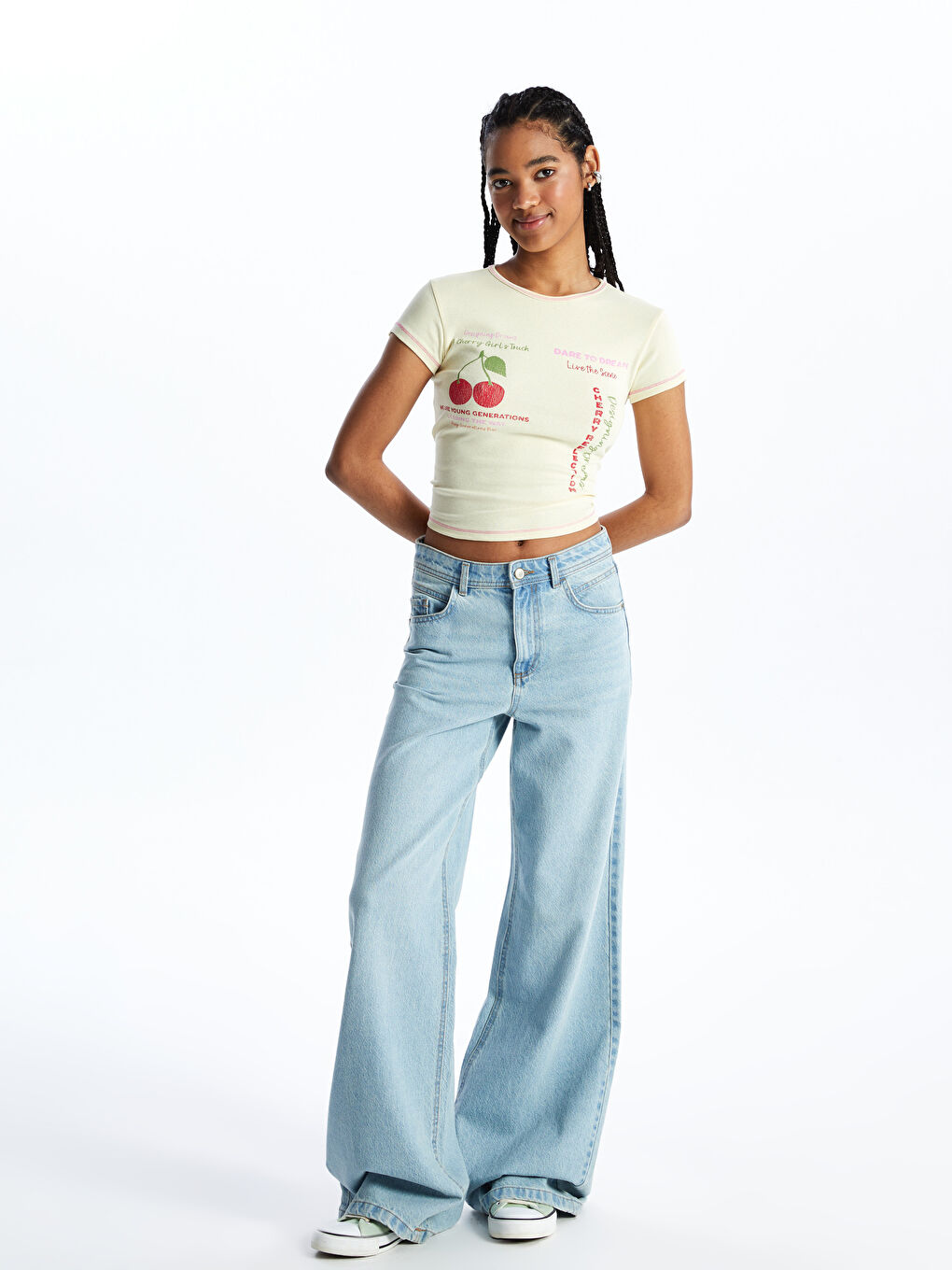XSIDE Rundhalsausschnitt Bedrucktes Kurzarm Crop-Top für Damen -S4IY37Z8-KRV