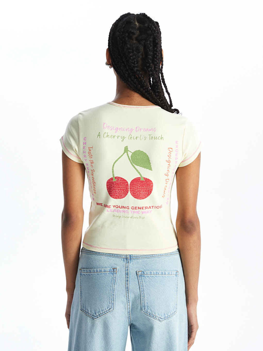 XSIDE Rundhalsausschnitt Bedrucktes Kurzarm Crop-Top für Damen -S4IY37Z8-KRV