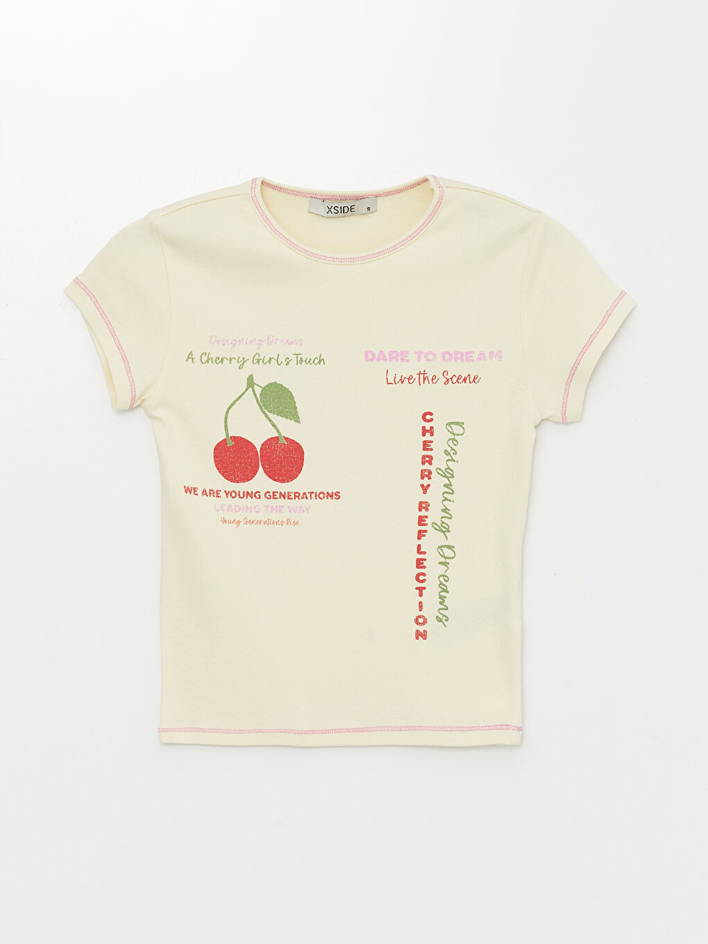 XSIDE Rundhalsausschnitt Bedrucktes Kurzarm Crop-Top für Damen -S4IY37Z8-KRV