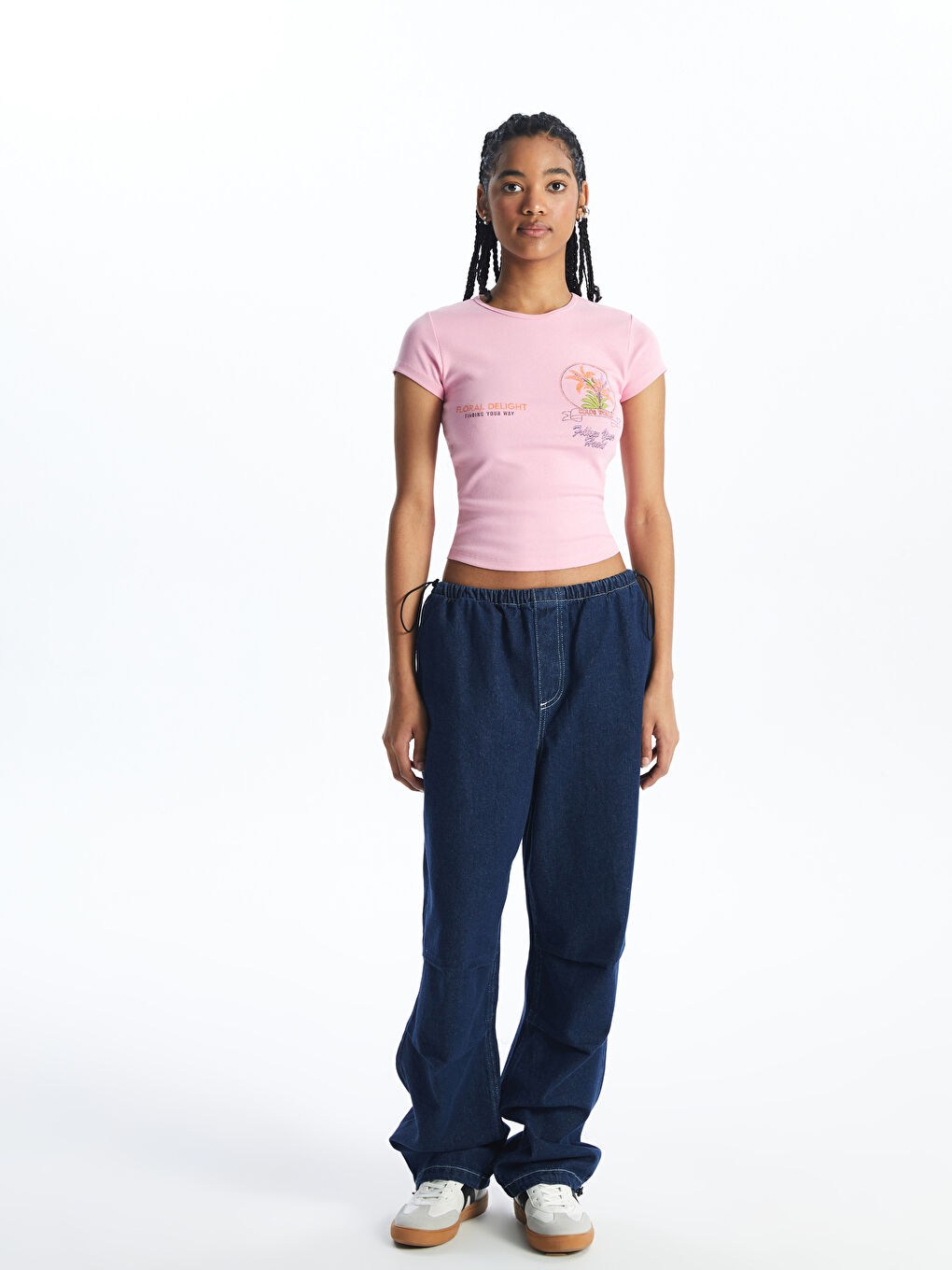 XSIDE Crew Neck Printed Short Sleeve Women's Crop Top -S4IY38Z8-GA5