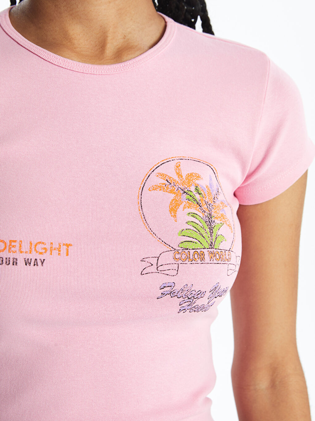 XSIDE Crew Neck Printed Short Sleeve Women's Crop Top -S4IY38Z8-GA5