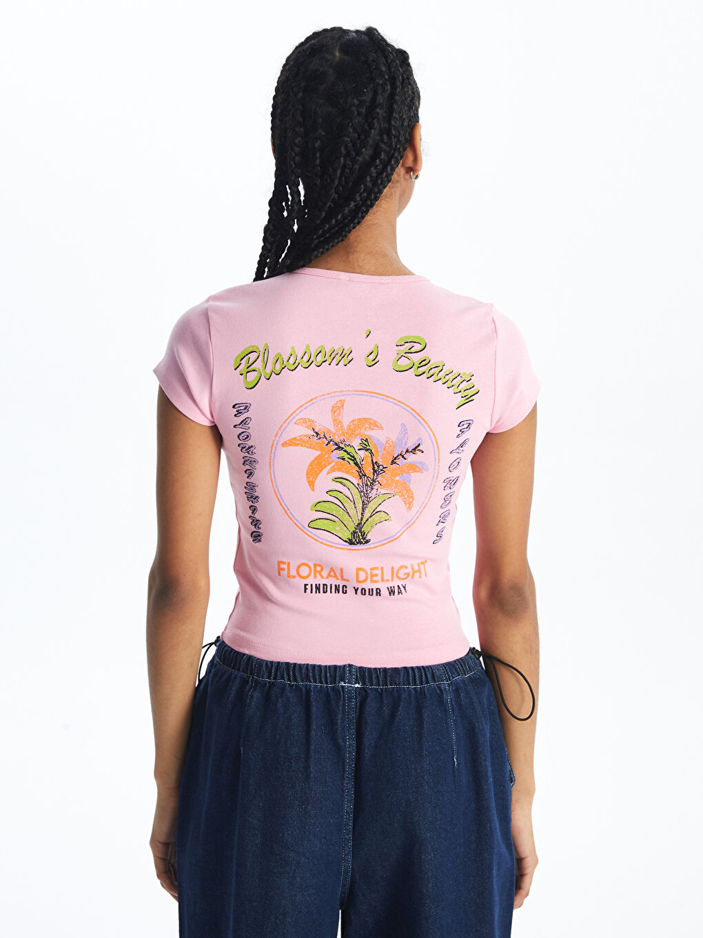 XSIDE Crew Neck Printed Short Sleeve Women's Crop Top -S4IY38Z8-GA5