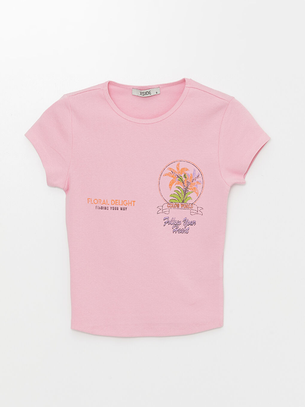 XSIDE Crew Neck Printed Short Sleeve Women's Crop Top -S4IY38Z8-GA5