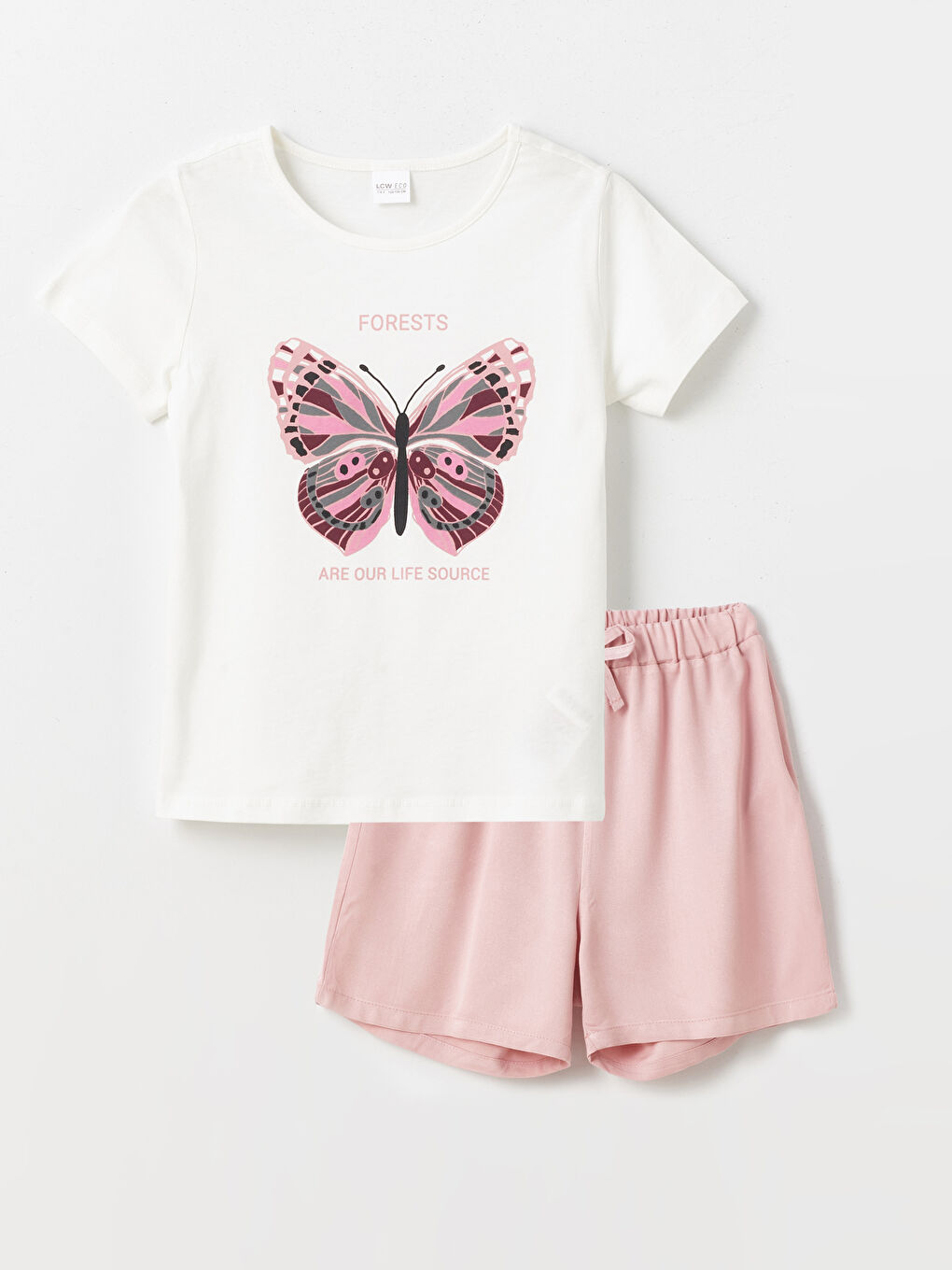 Crew Neck Printed Short Sleeve Girl's T-Shirt and Shorts -S4IY48Z4-FHR