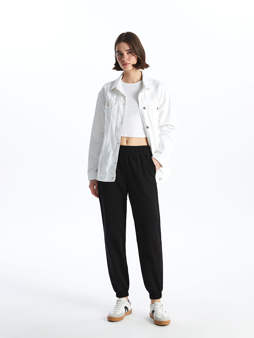 Women's Elasticated Waist Plain Jogger Sweatpants -S4J033Z8-CVL