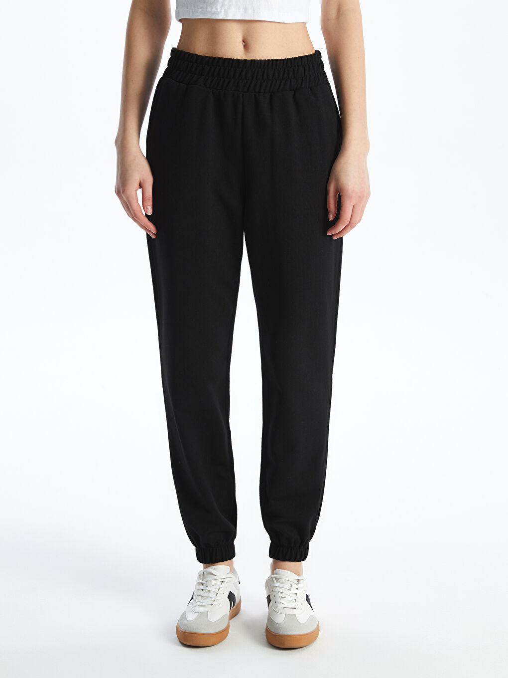 Women's Elasticated Waist Plain Jogger Sweatpants -S4J033Z8-CVL