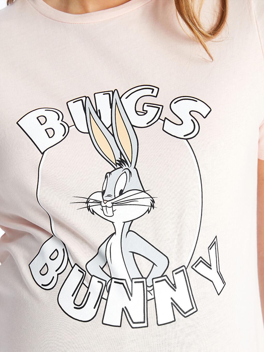 LCWAIKIKI Maternity Pembe Bisiklet Yaka Bugs Bunny Baskılı Kısa Kollu Hamile Tişört - 3