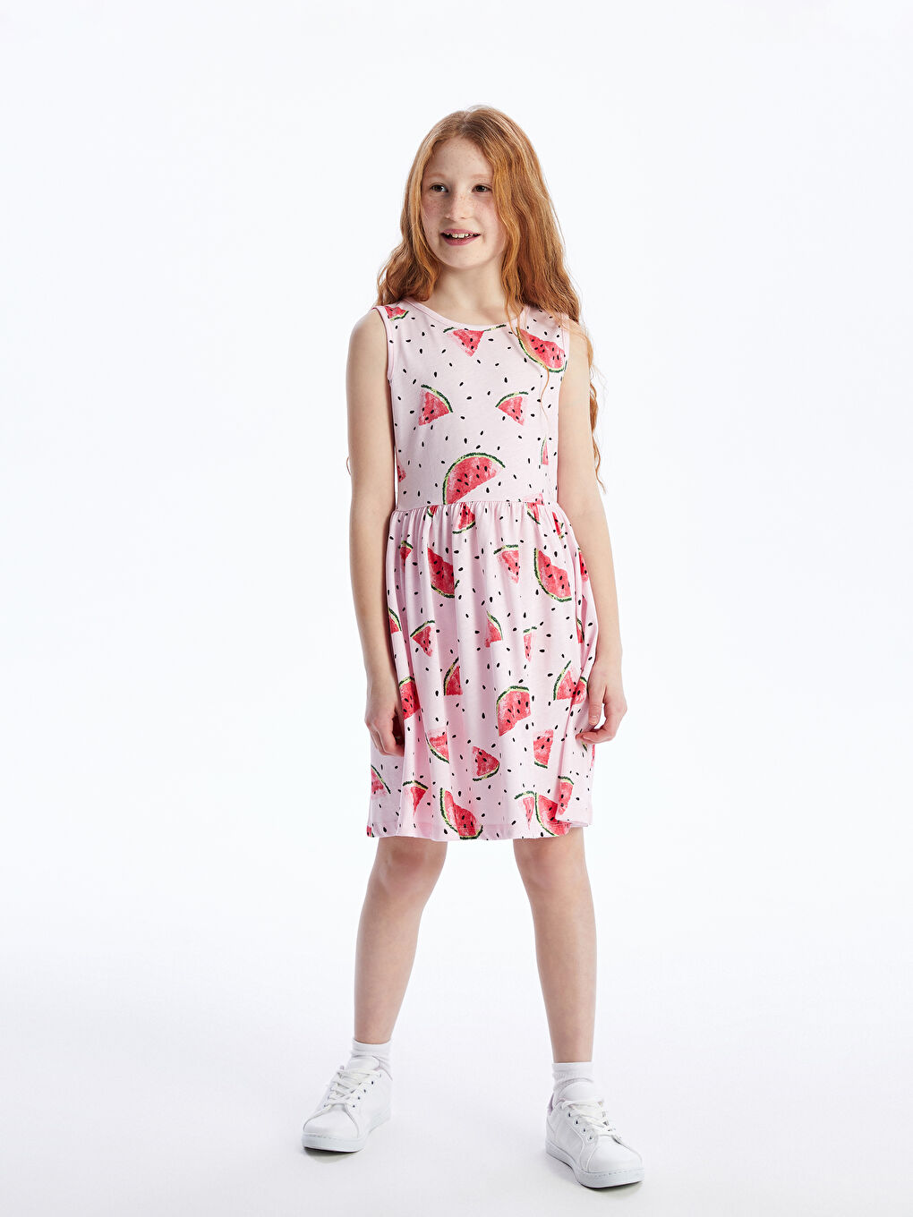 Pembe Bisiklet Yaka Baskılı Kız Çocuk Elbise-1