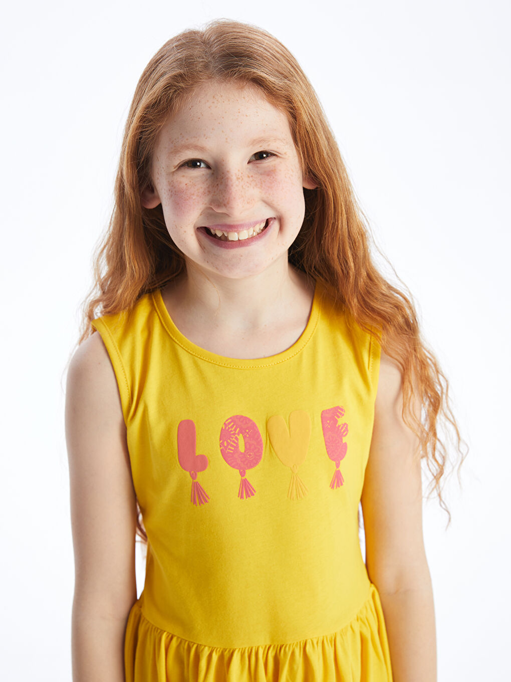 Sarı Bisiklet Yaka Baskılı Kız Çocuk Elbise-1