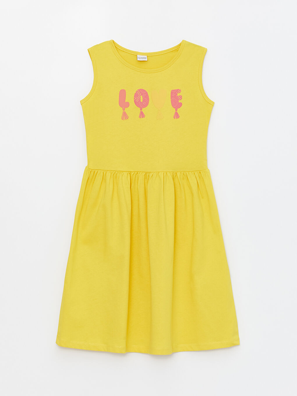 Sarı Bisiklet Yaka Baskılı Kız Çocuk Elbise-2
