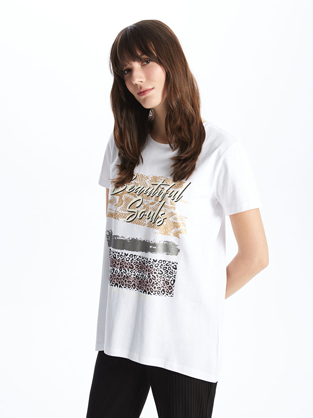 Crew Neck Printed Short Sleeve Women's T-Shirt-1