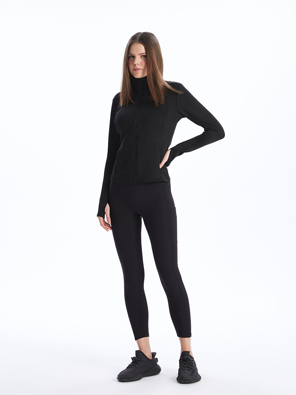 LCW ECO Siyah Kadın Dik Yaka Düz Fermuarlı Sweatshirt - 2