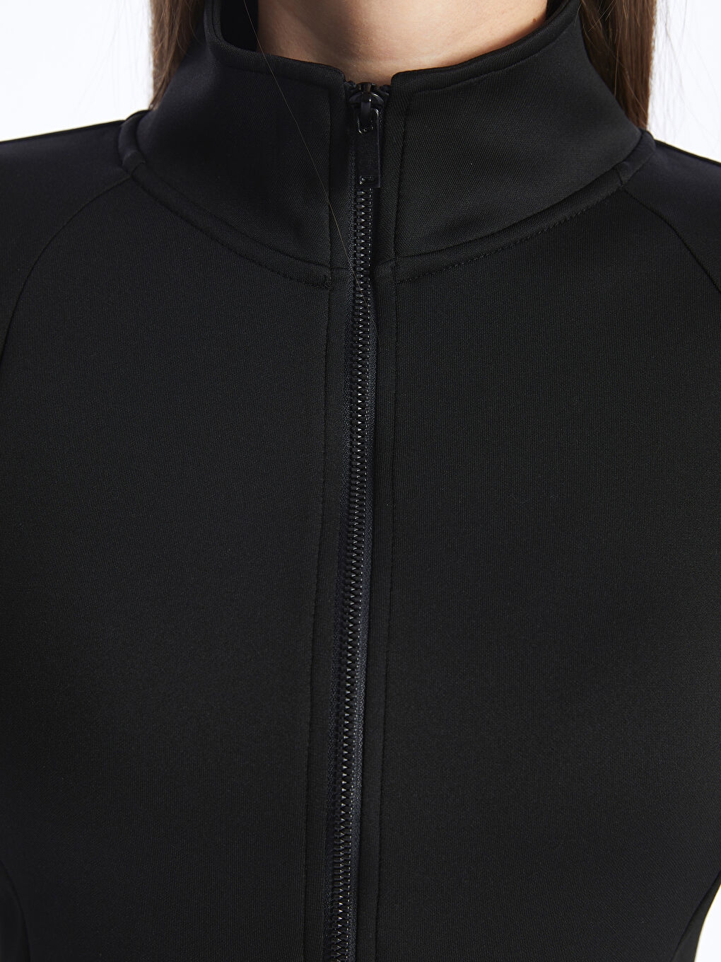 LCW ECO Siyah Kadın Dik Yaka Düz Fermuarlı Sweatshirt - 3