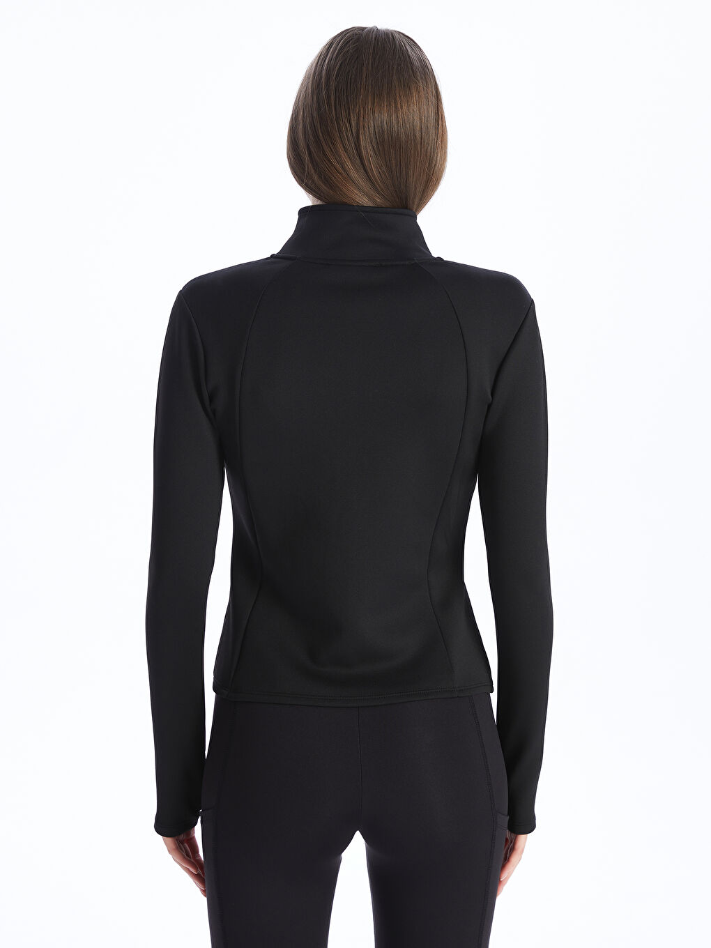 LCW ECO Siyah Kadın Dik Yaka Düz Fermuarlı Sweatshirt - 4