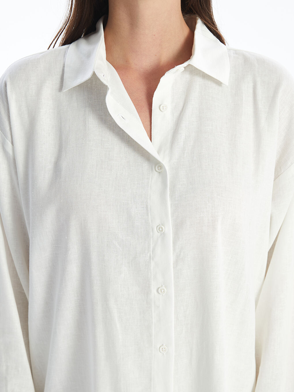 Plain Long Sleeve Linen Blend Women's Shirt -S4J111Z8-Q6K