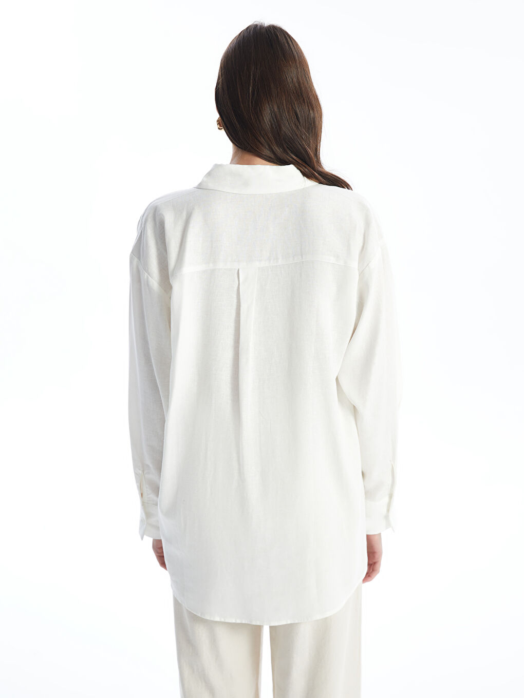 Plain Long Sleeve Linen Blend Women's Shirt -S4J111Z8-Q6K