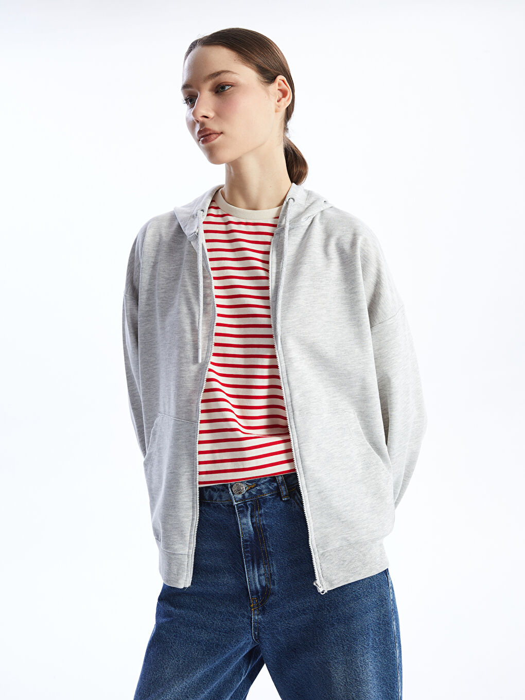 Hooded Oversized Women's Zip-Up Sweatshirt -S4J114Z8-JMD