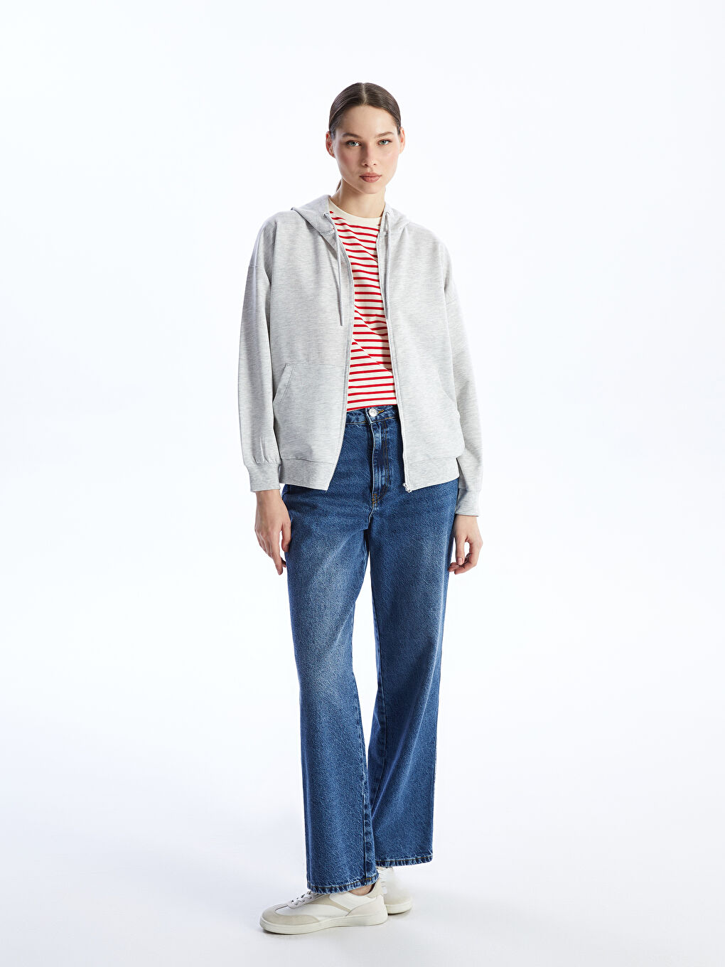 Hooded Oversized Women's Zip-Up Sweatshirt -S4J114Z8-JMD