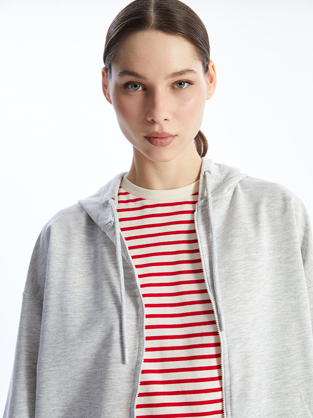 Hooded Oversized Women's Zip-Up Sweatshirt -S4J114Z8-JMD