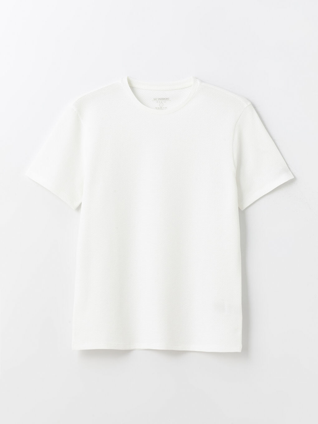 Ekru Bisiklet Yaka Kısa Kollu Erkek Dokulu Tişört-5