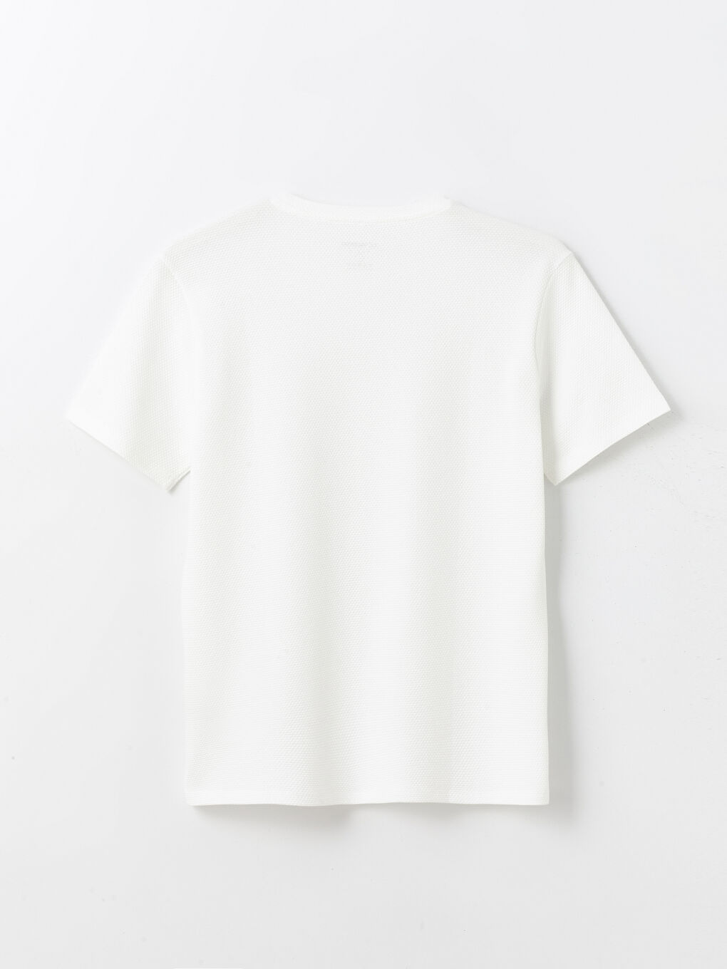 Ekru Bisiklet Yaka Kısa Kollu Erkek Dokulu Tişört-6