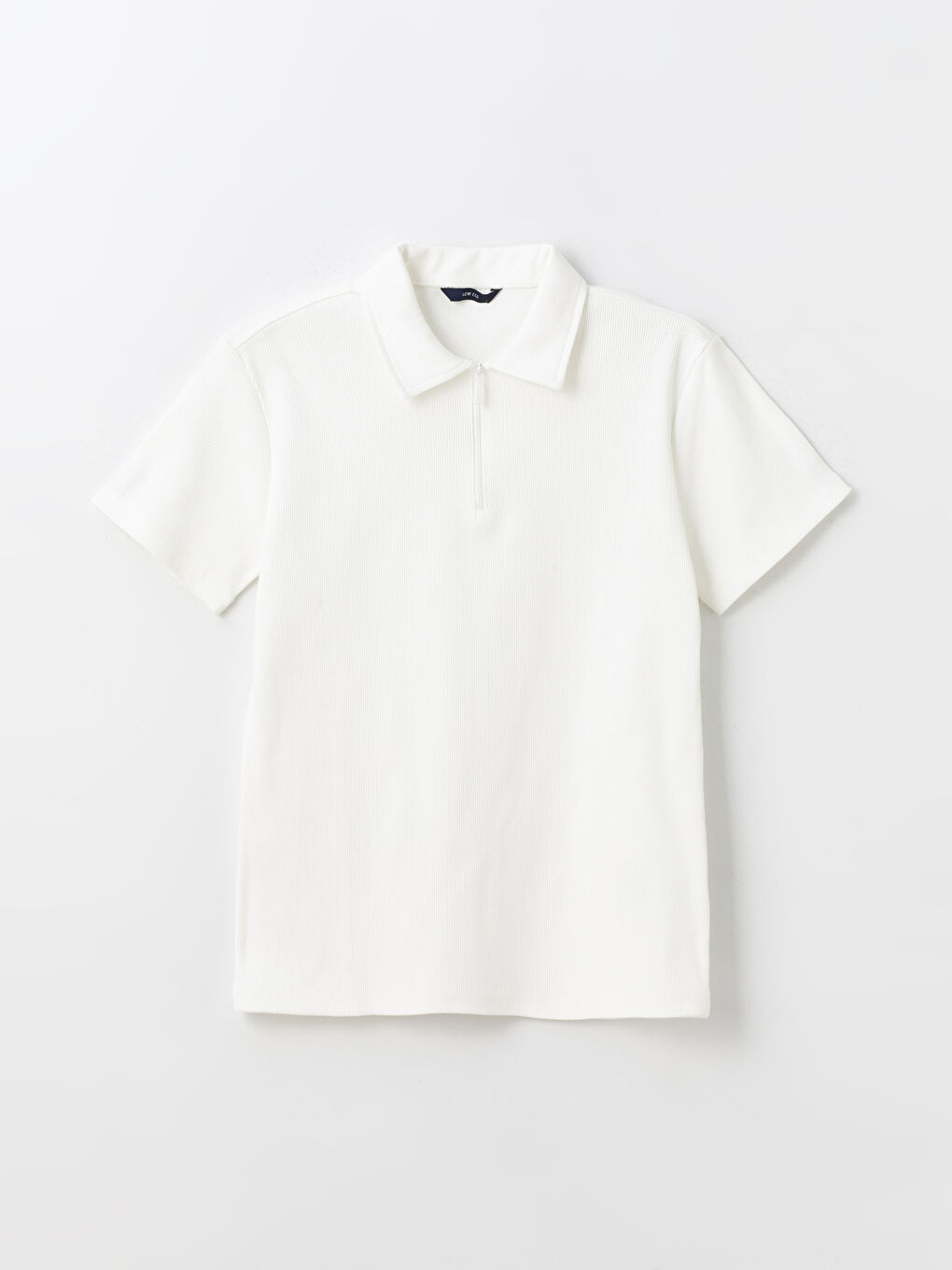 Beyaz Polo Yaka Kısa Kollu Erkek Tişört-5