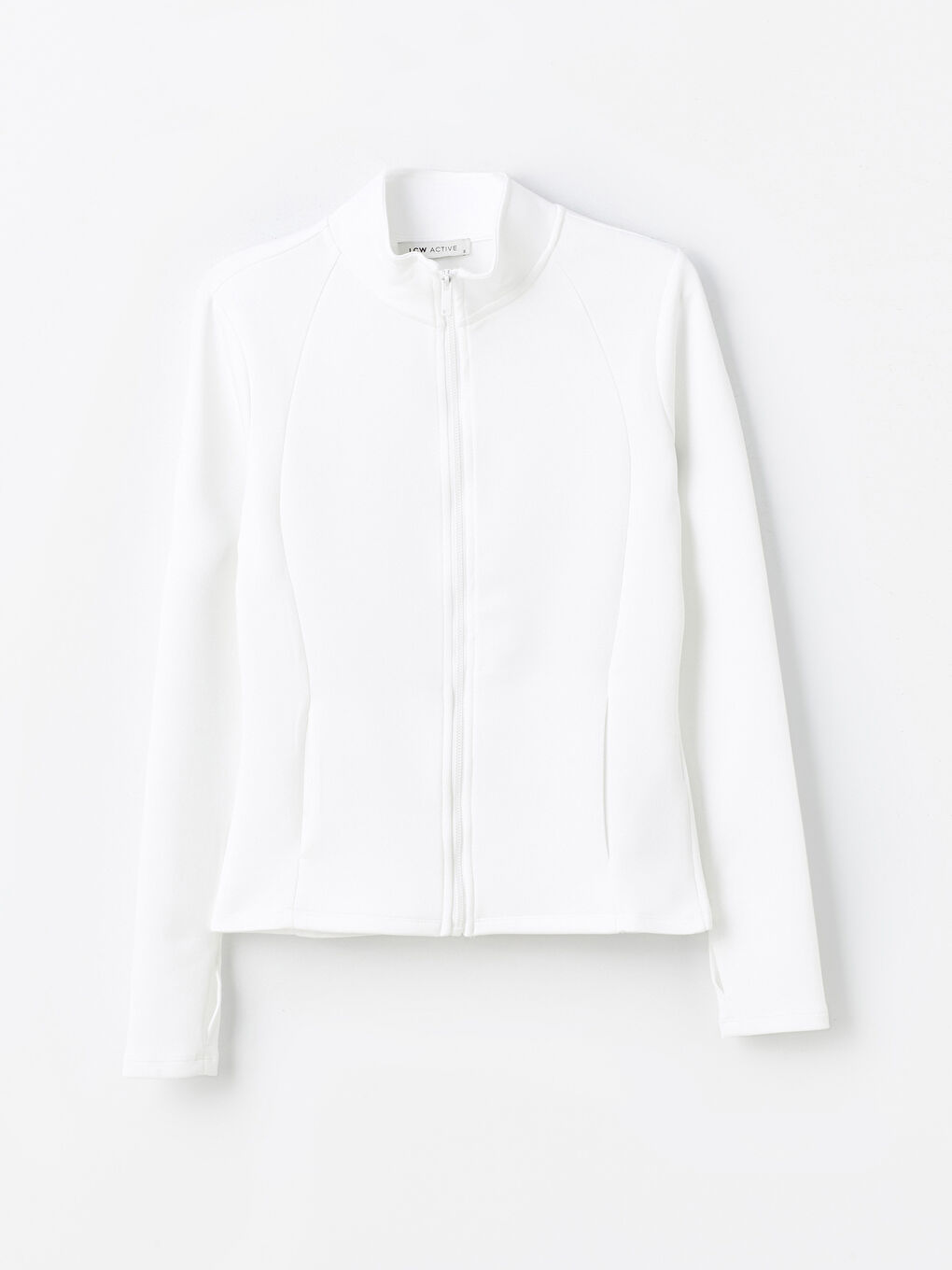 Ekru Kadın Dik Yaka Düz Fermuarlı Sweatshirt-5