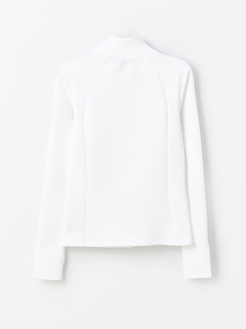 Ekru Kadın Dik Yaka Düz Fermuarlı Sweatshirt-6