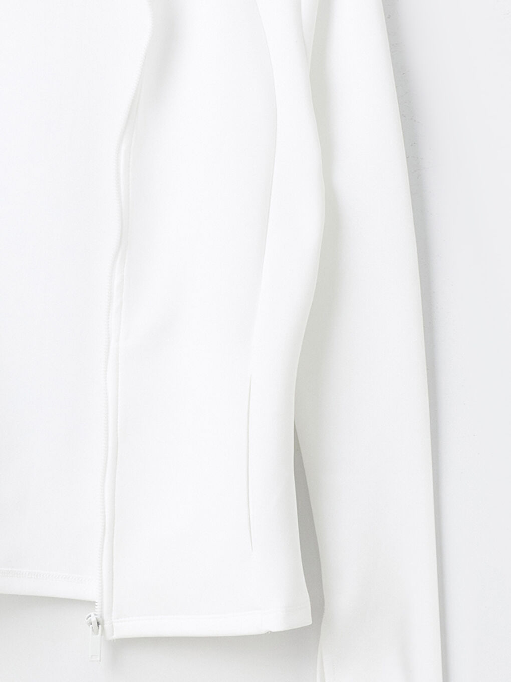 Ekru Kadın Dik Yaka Düz Fermuarlı Sweatshirt-7