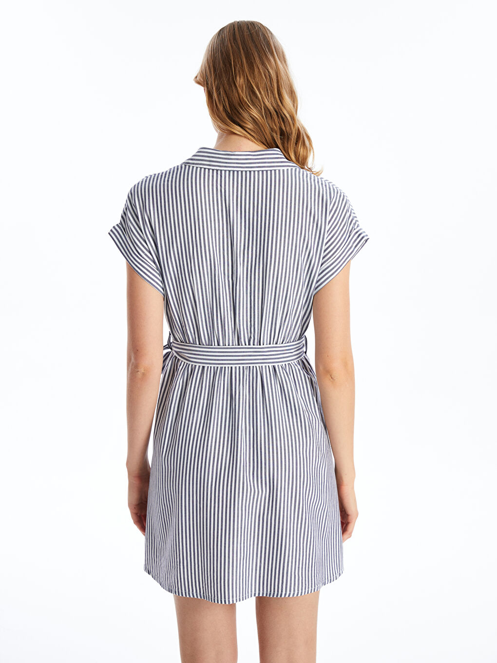 LC Waikiki Striped Short Sleeve Women's Shirt Dress -S4J157Z8-LEN