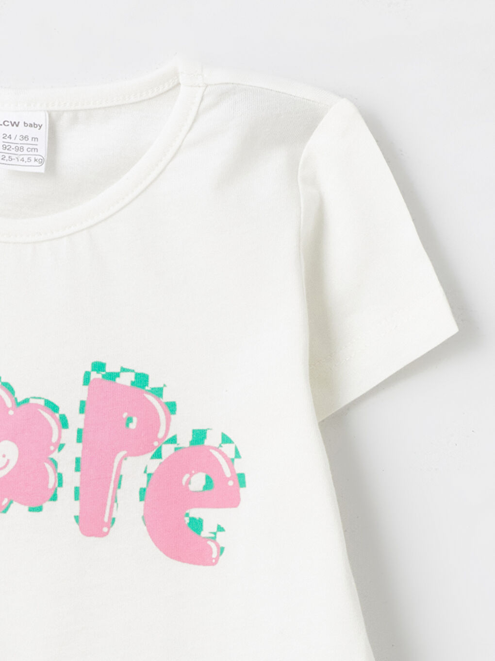 Beyaz Bisiklet Yaka Baskılı Kız Bebek Tişört 2'li-6
