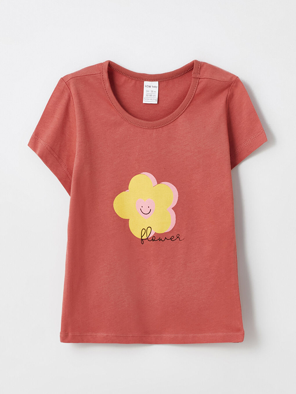 Beyaz Bisiklet Yaka Baskılı Kız Bebek Tişört 2'li-2