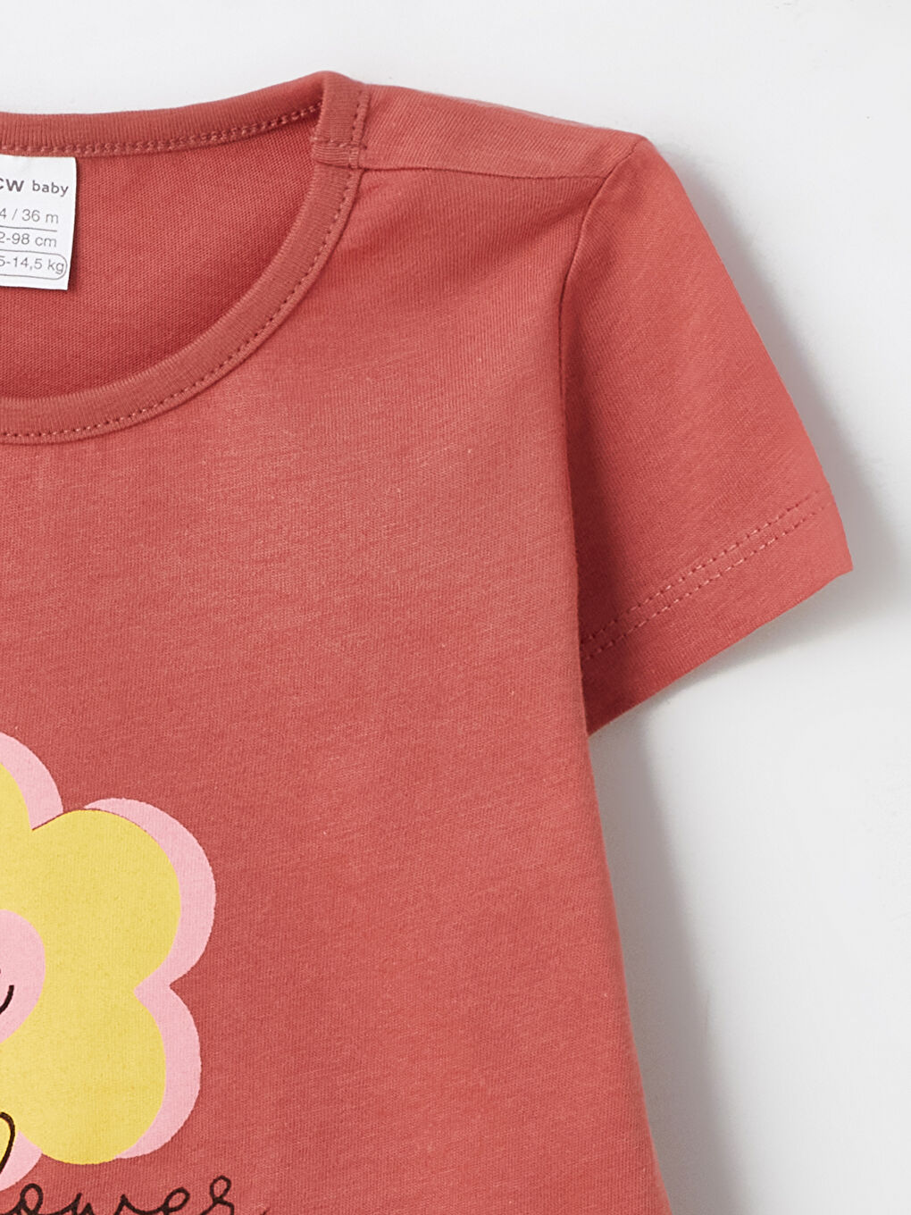 Beyaz Bisiklet Yaka Baskılı Kız Bebek Tişört 2'li-3