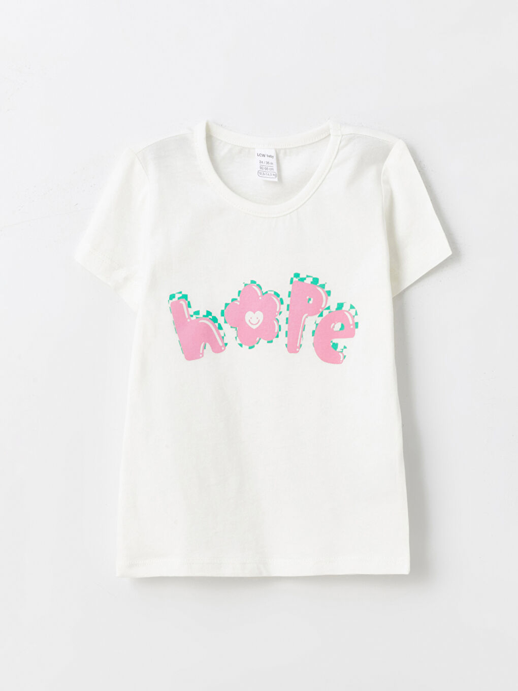 Beyaz Bisiklet Yaka Baskılı Kız Bebek Tişört 2'li-5