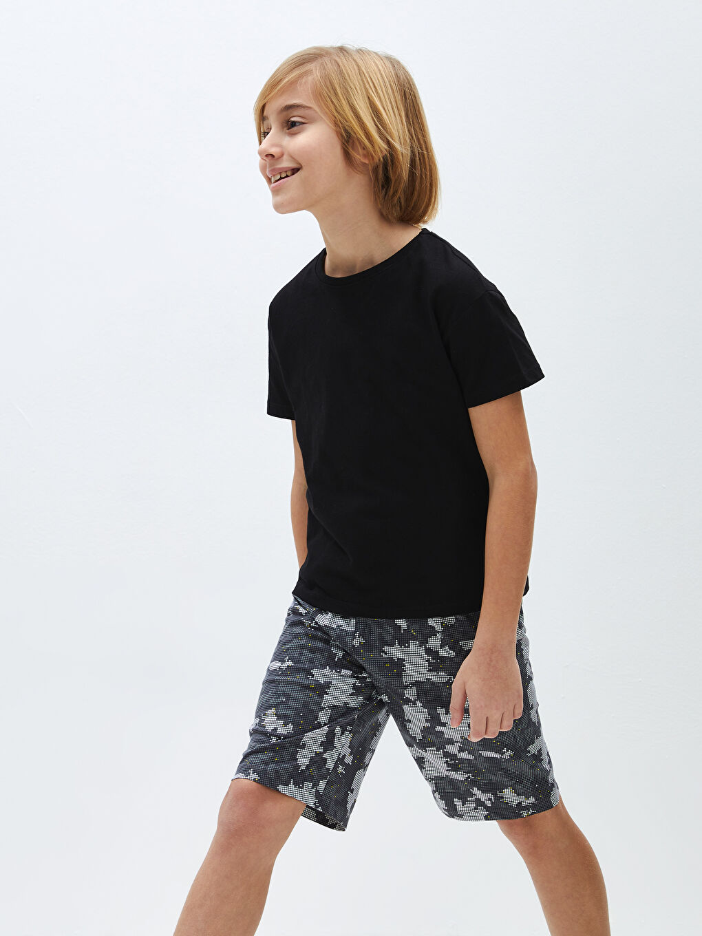 Beyaz Beli Lastikli Baskılı Erkek Çocuk Pijama Alt