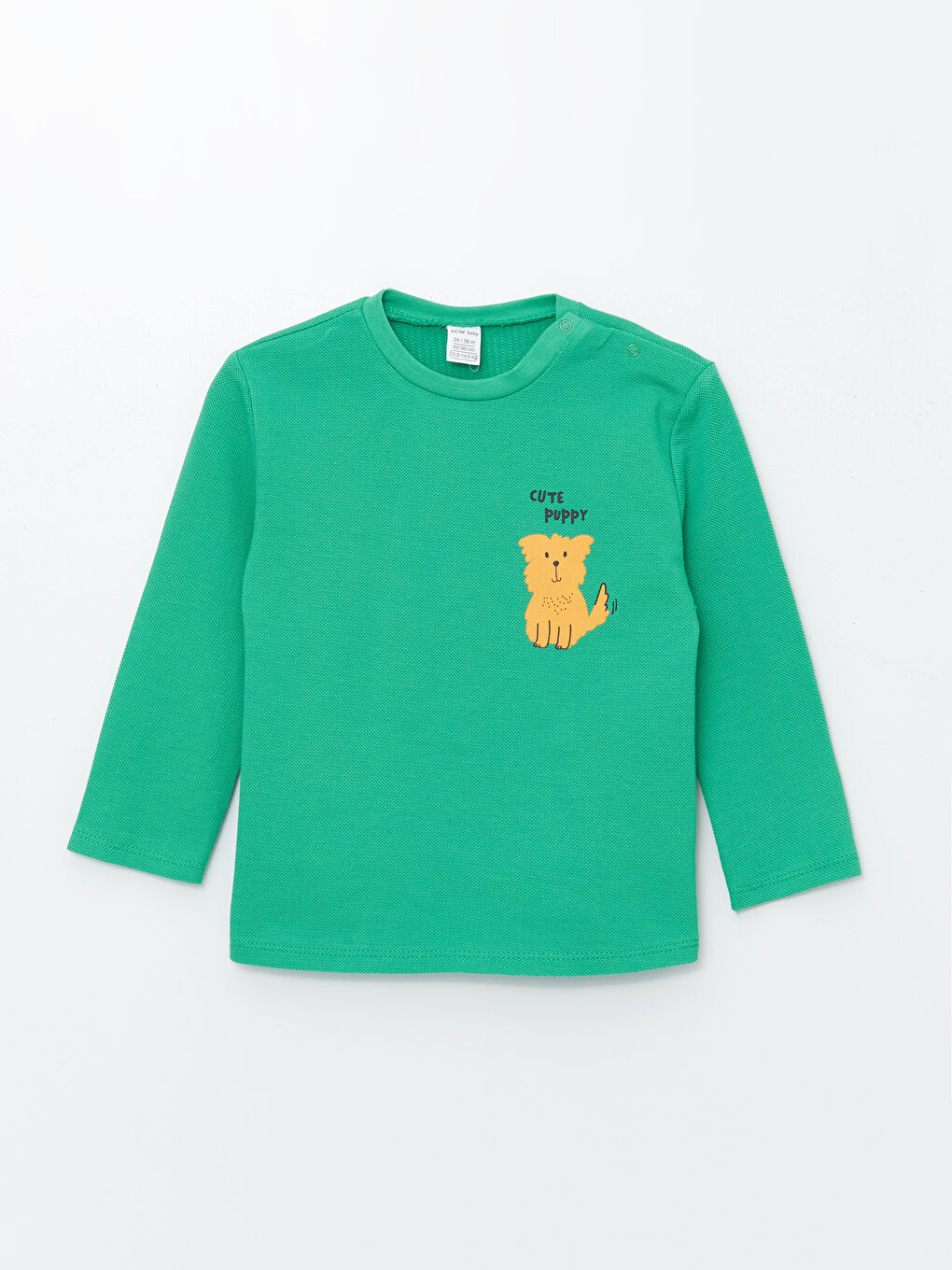 Yeşil Bisiklet Yaka Uzun Kollu Baskılı Erkek Bebek Tişört