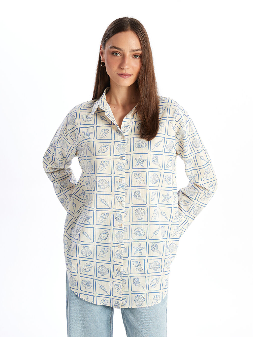 Patterned Oversize Women's Shirt Tunic