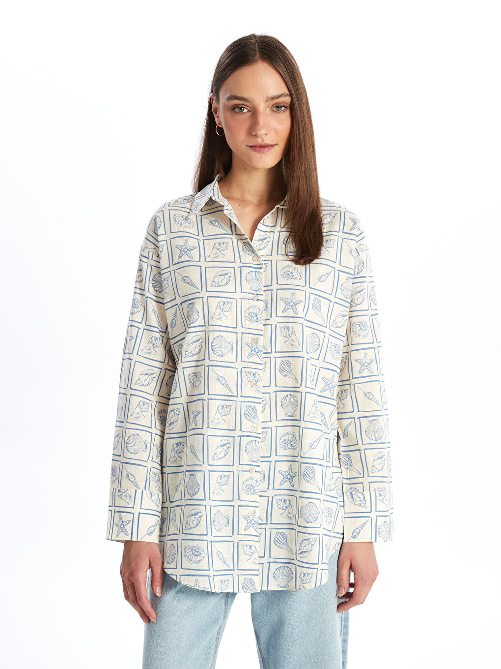 Patterned Oversize Women's Shirt Tunic-1