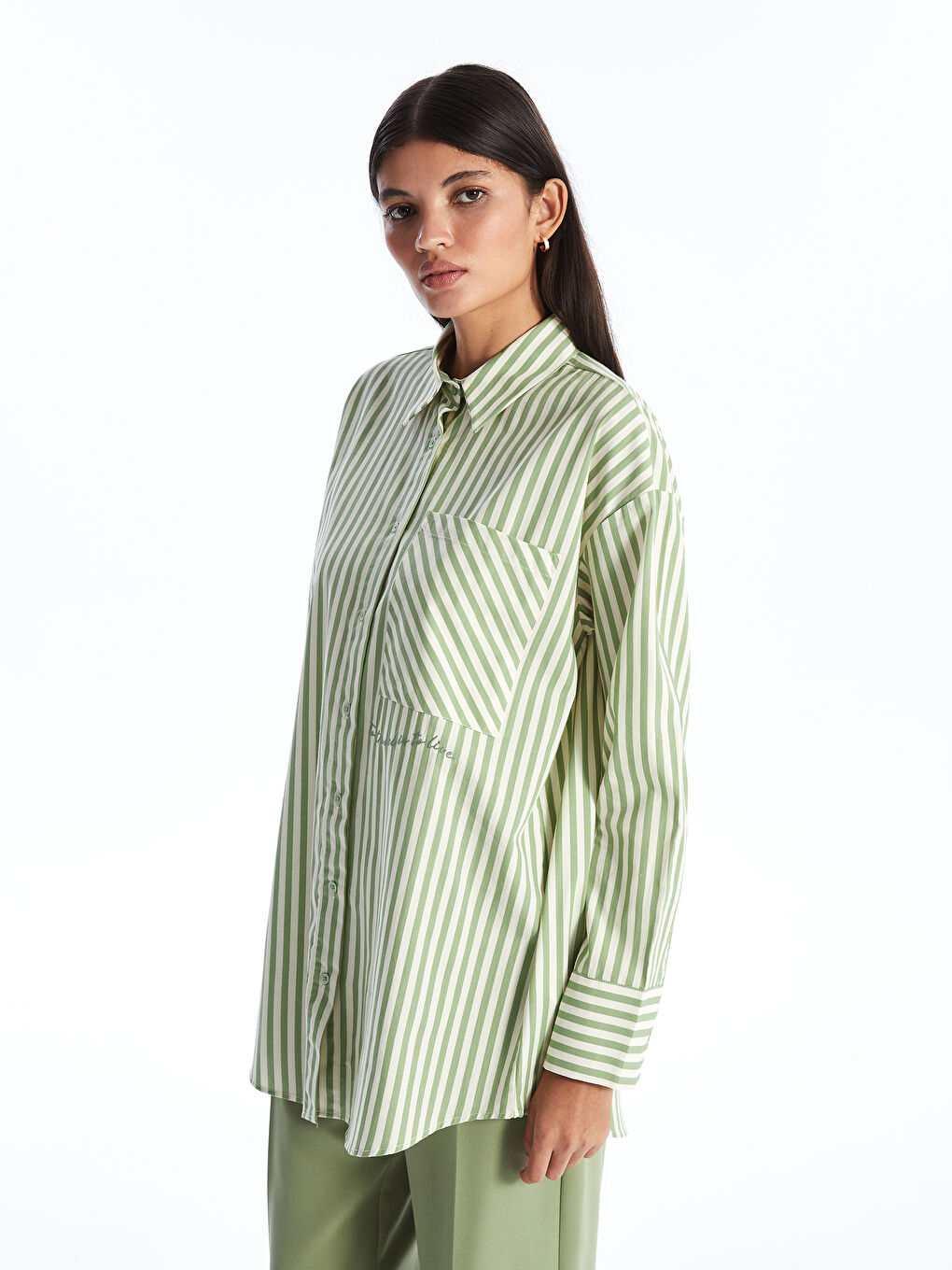 Striped Long Sleeve Women's Shirt Tunic -S4J285Z8-LFT